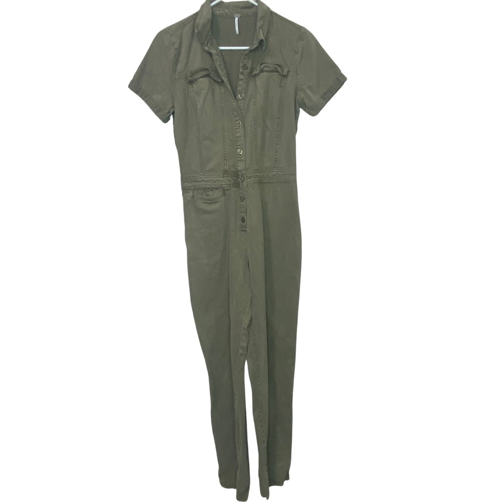 Young Fabulous & Broke Olive Green Tencel Utility Jumpsuit Boiler Suit Small